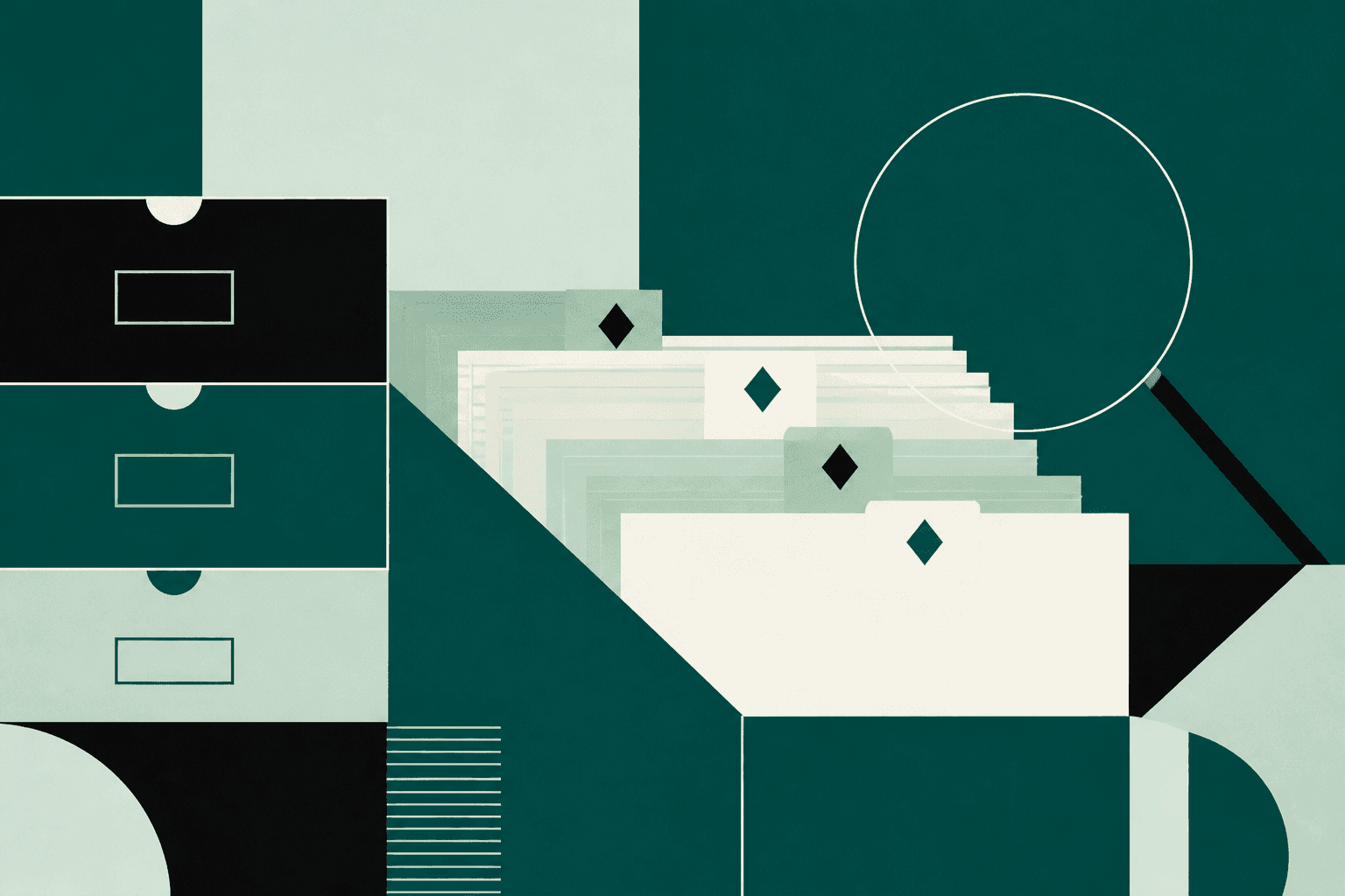 Abstract illustration of filing drawers and index cards